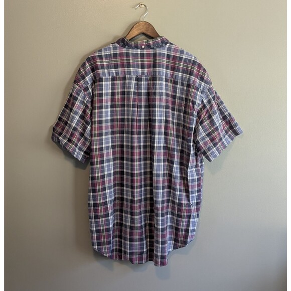 GH Bass Size XL Oversized Shirt Mens Purple Plaid Lightweight Short Sleeve - Picture 4 of 4